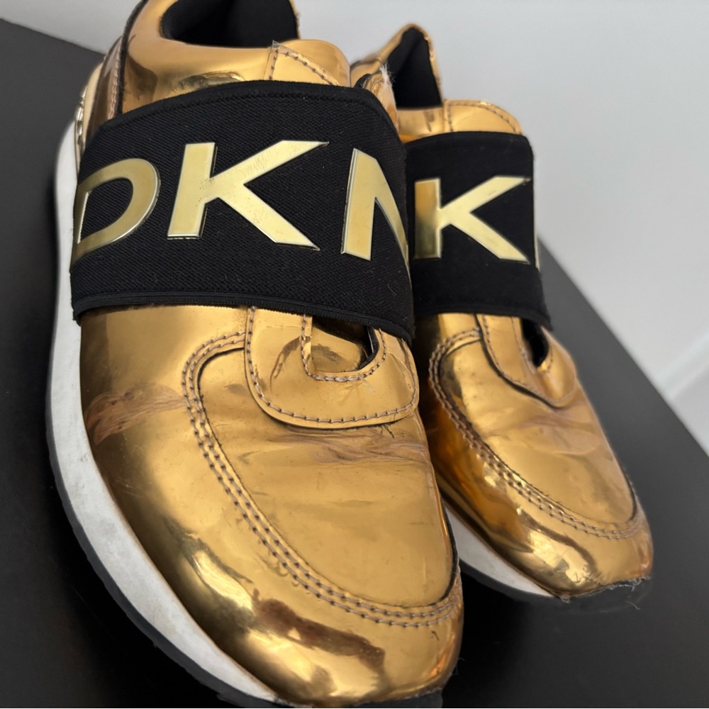 DKNY Gold and Black Sneakers with Elastic Strap